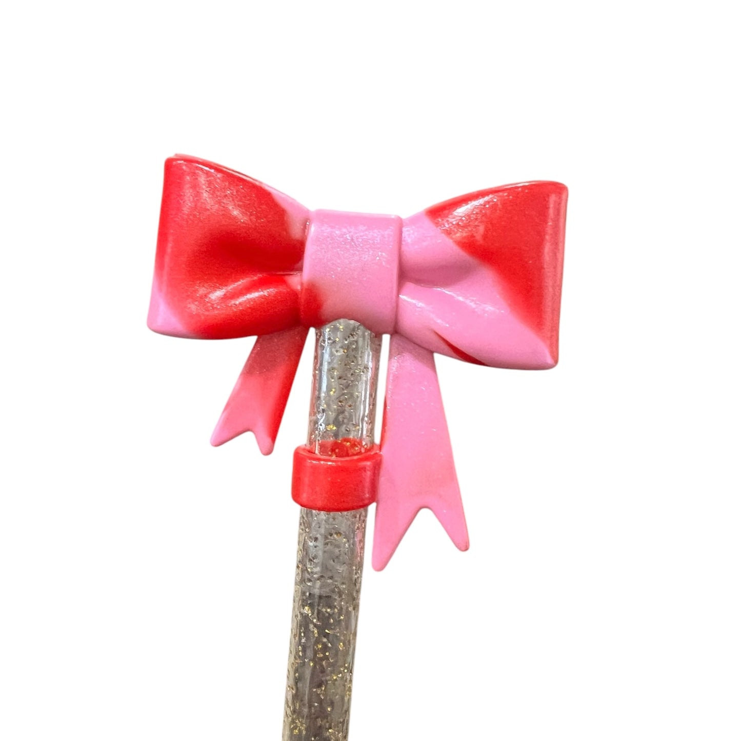 Pink Red Shimmer Large Bow - Silicone Straw Topper 10mm