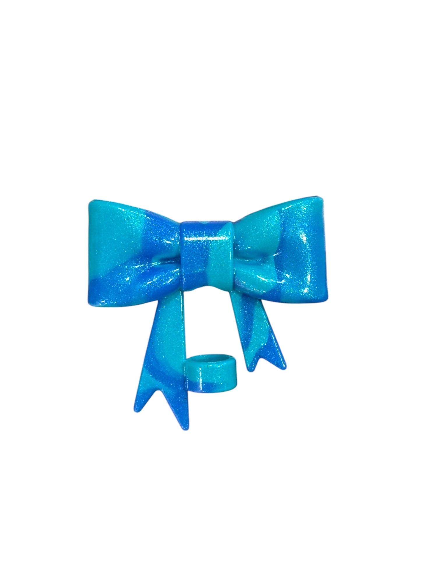 Aqua Blue Shimmer Large Bow - Silicone Straw Topper 10mm