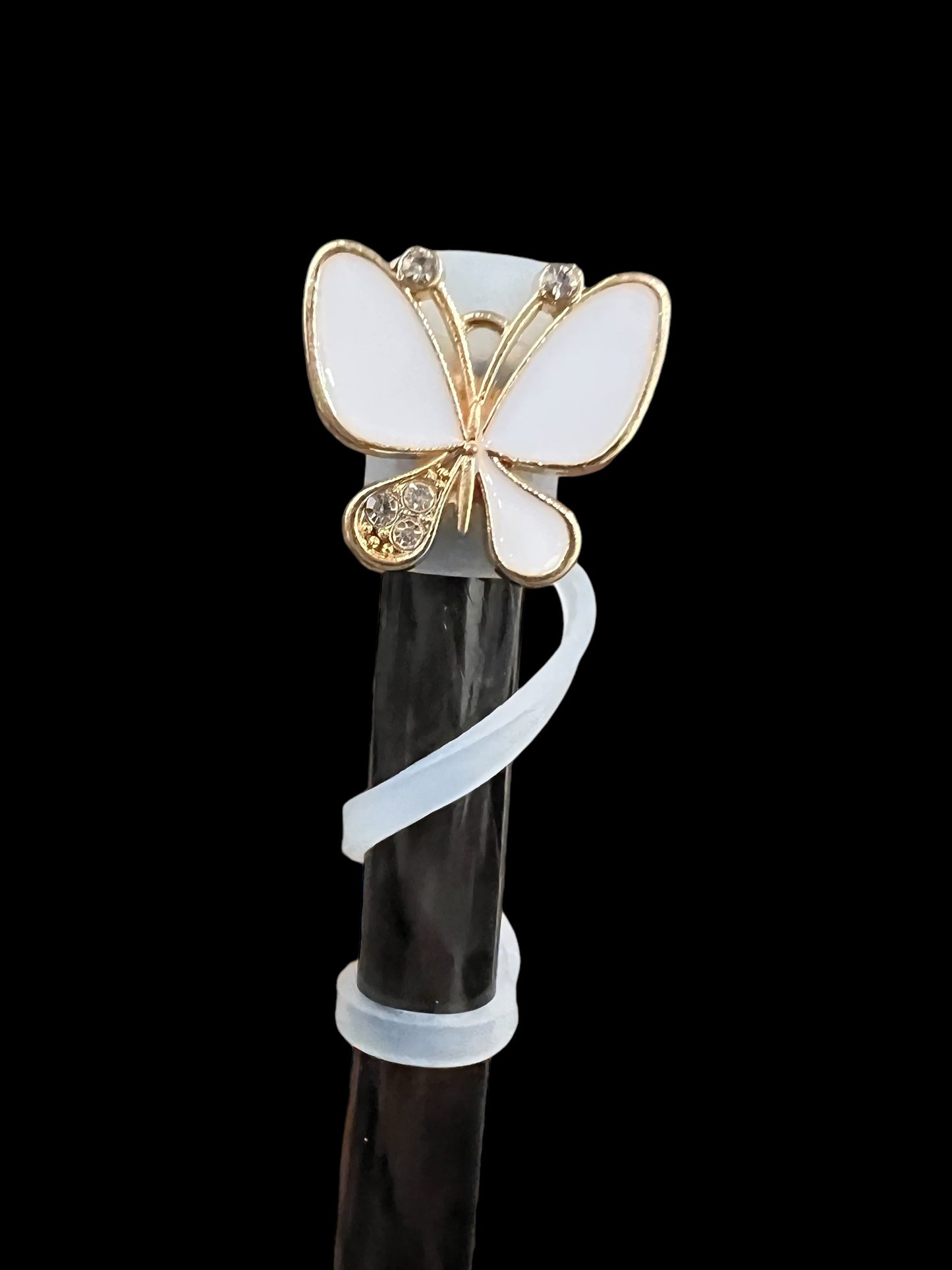 Small Ivory Butterfly Silicone Straw Topper 10mm