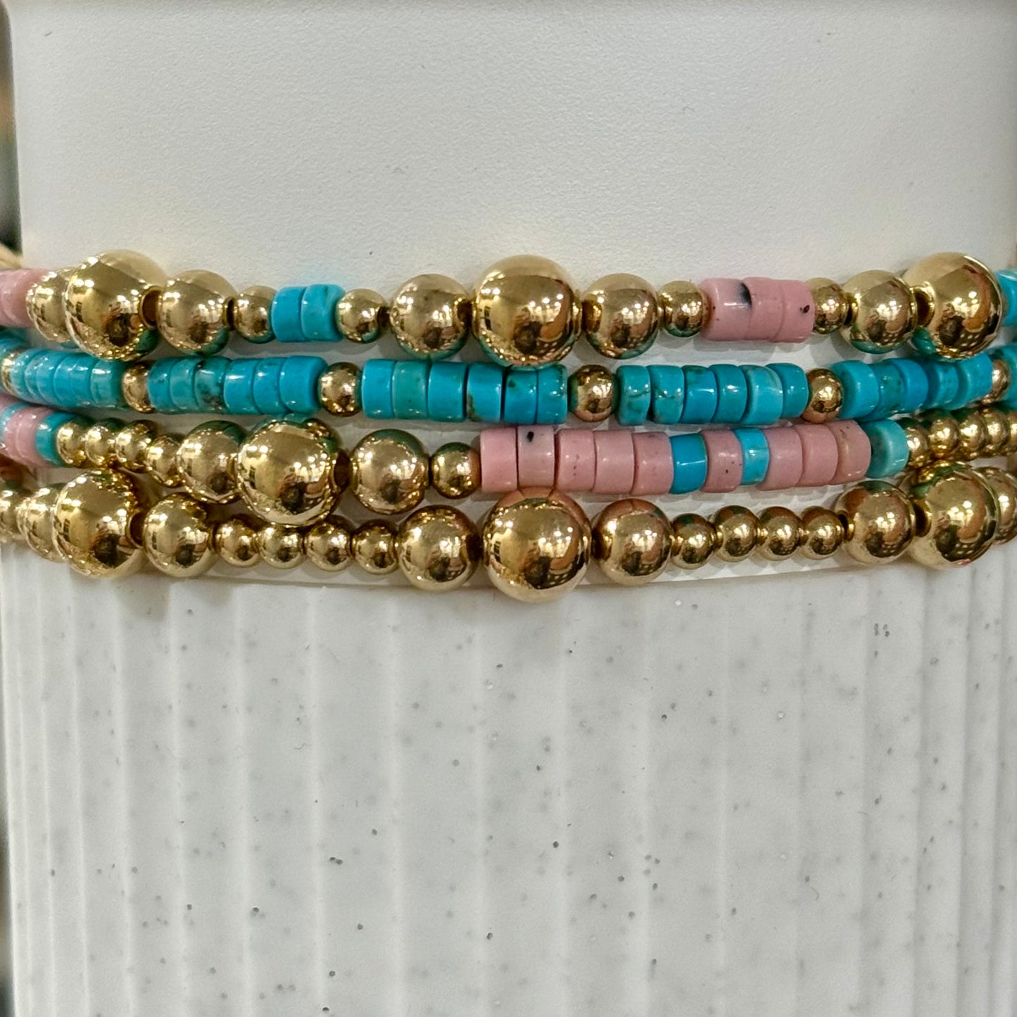 Pink Turquoise Gold - Tumbler Bracelet Stacks