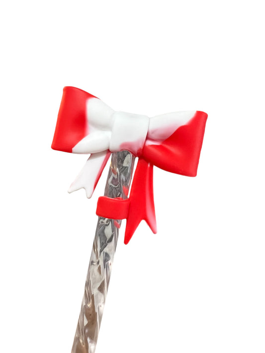 Red White Large Bow Silicone Straw Topper 10mm