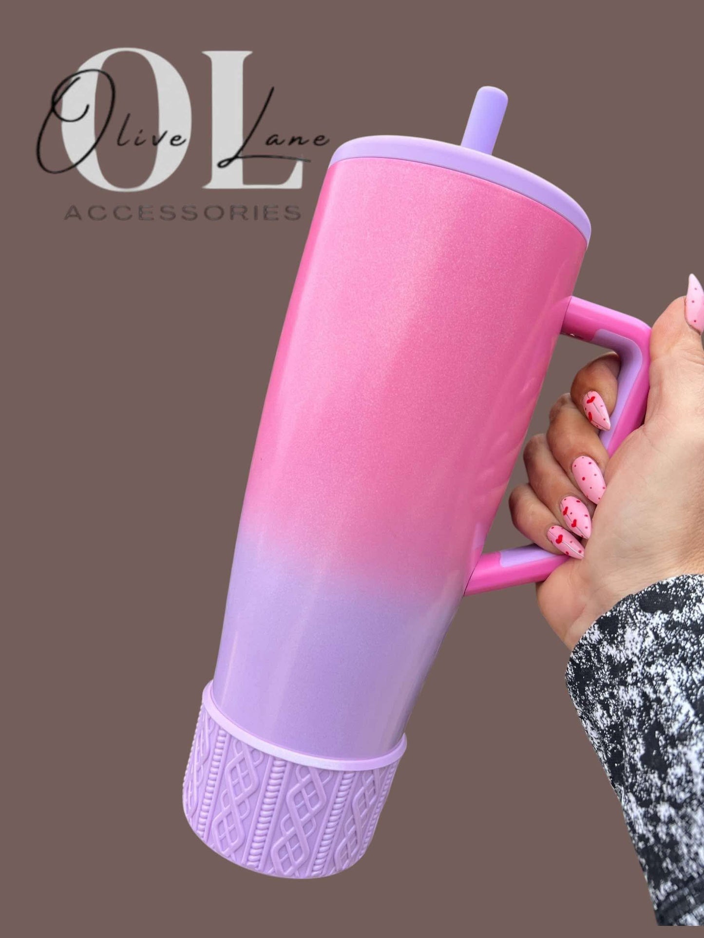 Happy Thoughts Violet SHIMMER- SWEATER Silicone Tumbler Boot