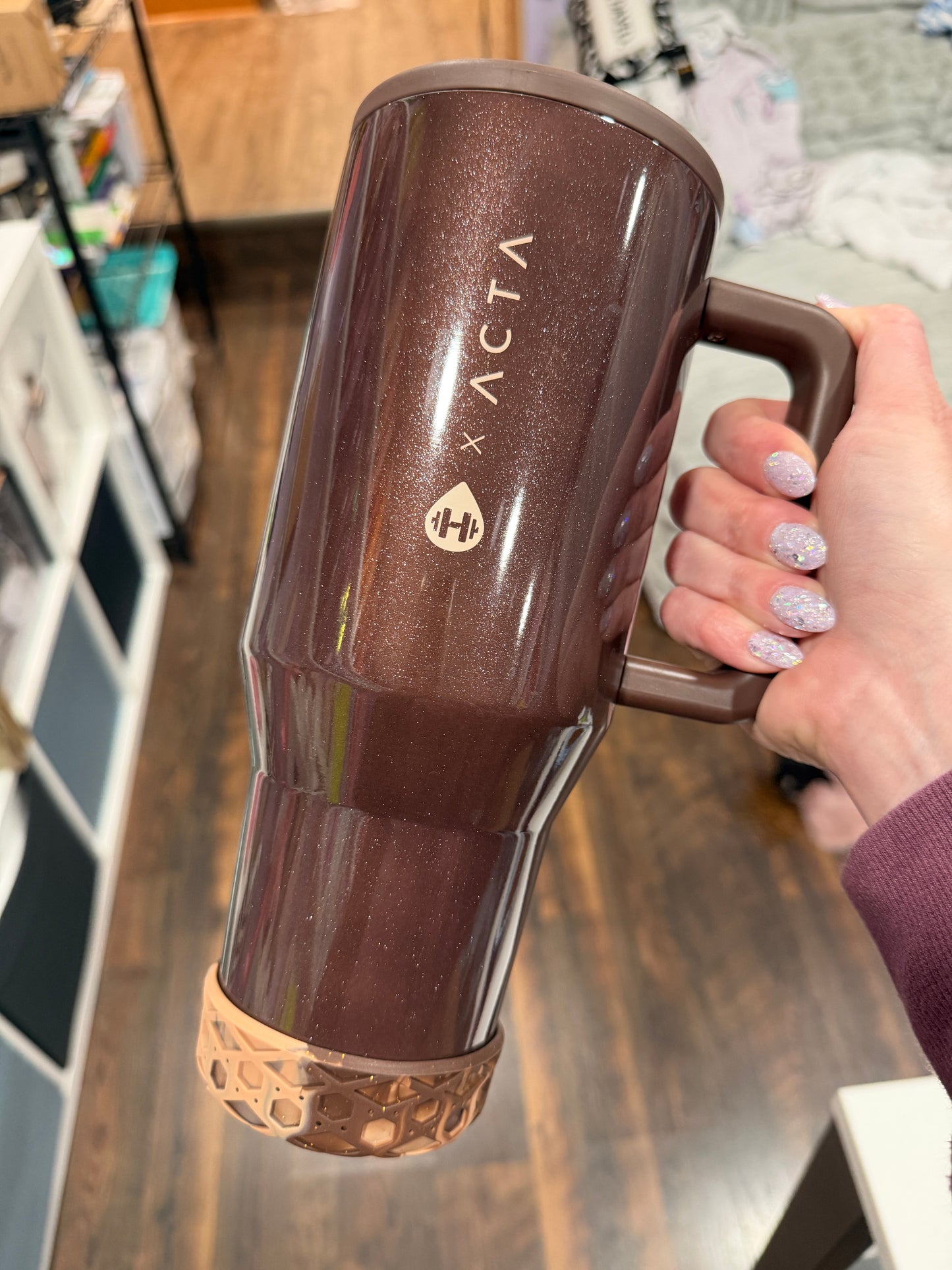 Brown Glitter Shorty Waffle 3" - Silicone Tumbler Boot