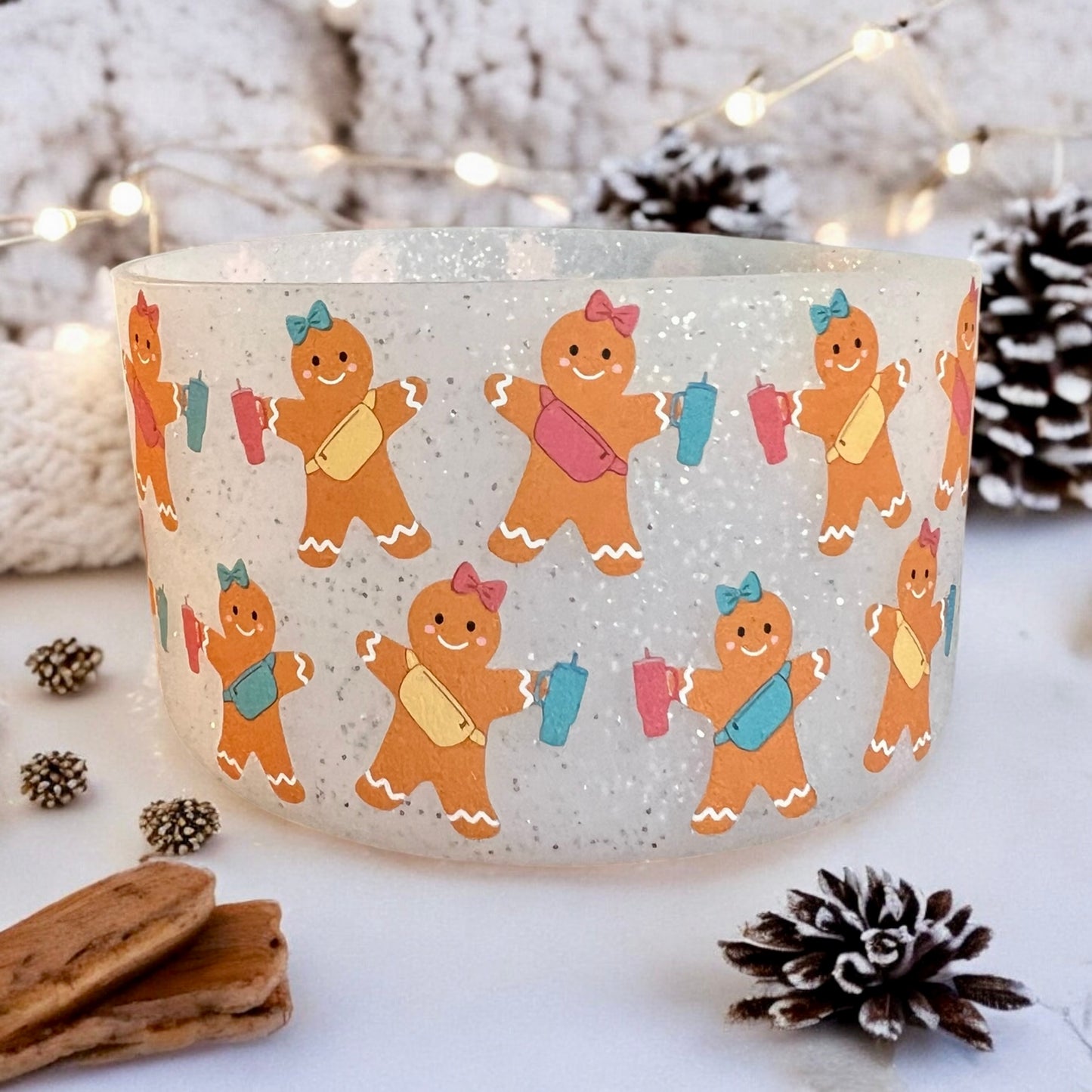 Boujee Gingerbread Silver Glitter Silicone Tumbler Boot