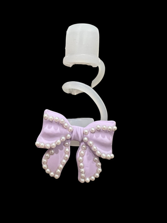 Violet Pearl Bow Silicone Straw Topper 10mm