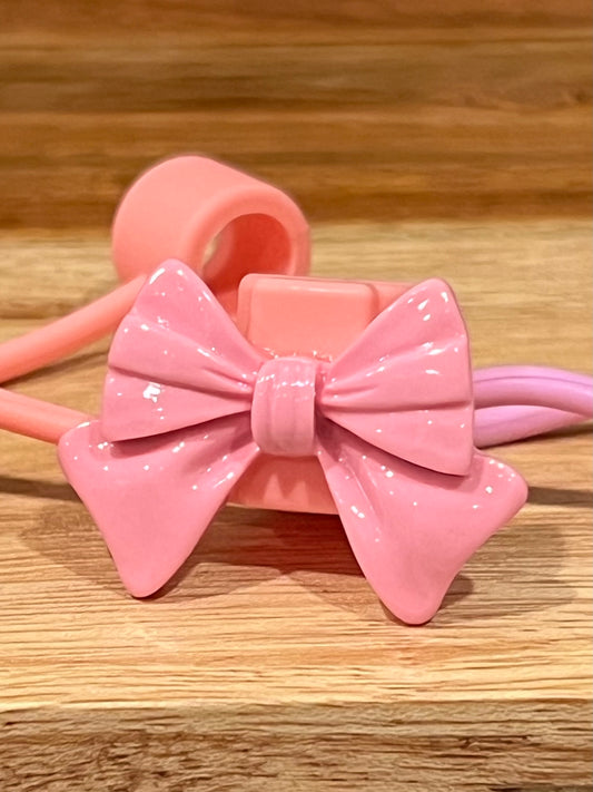 Bright Pink Bow Silicone Straw Topper 10mm