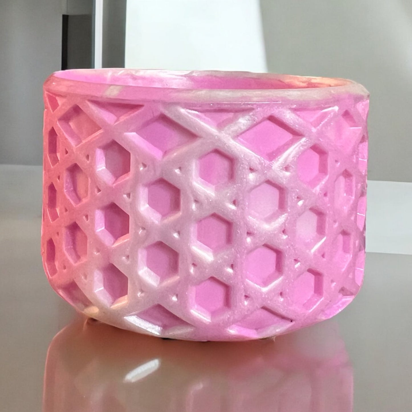 Pink White Swirl Shimmered WAFFLE Silicone Tumbler Boot