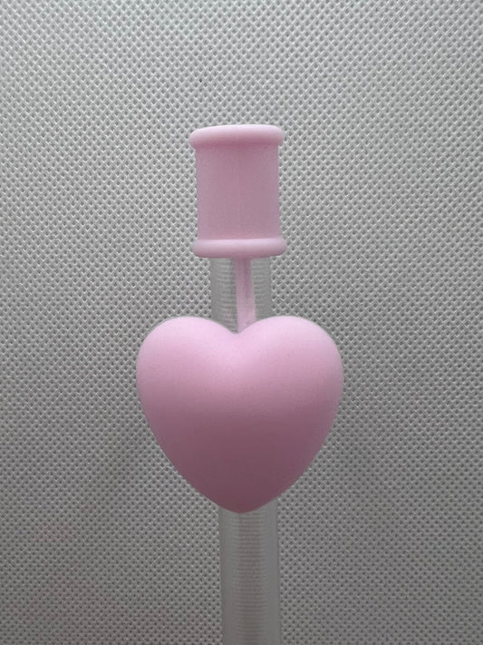 Pink Puffy Heart Silicone Straw Topper 10mm