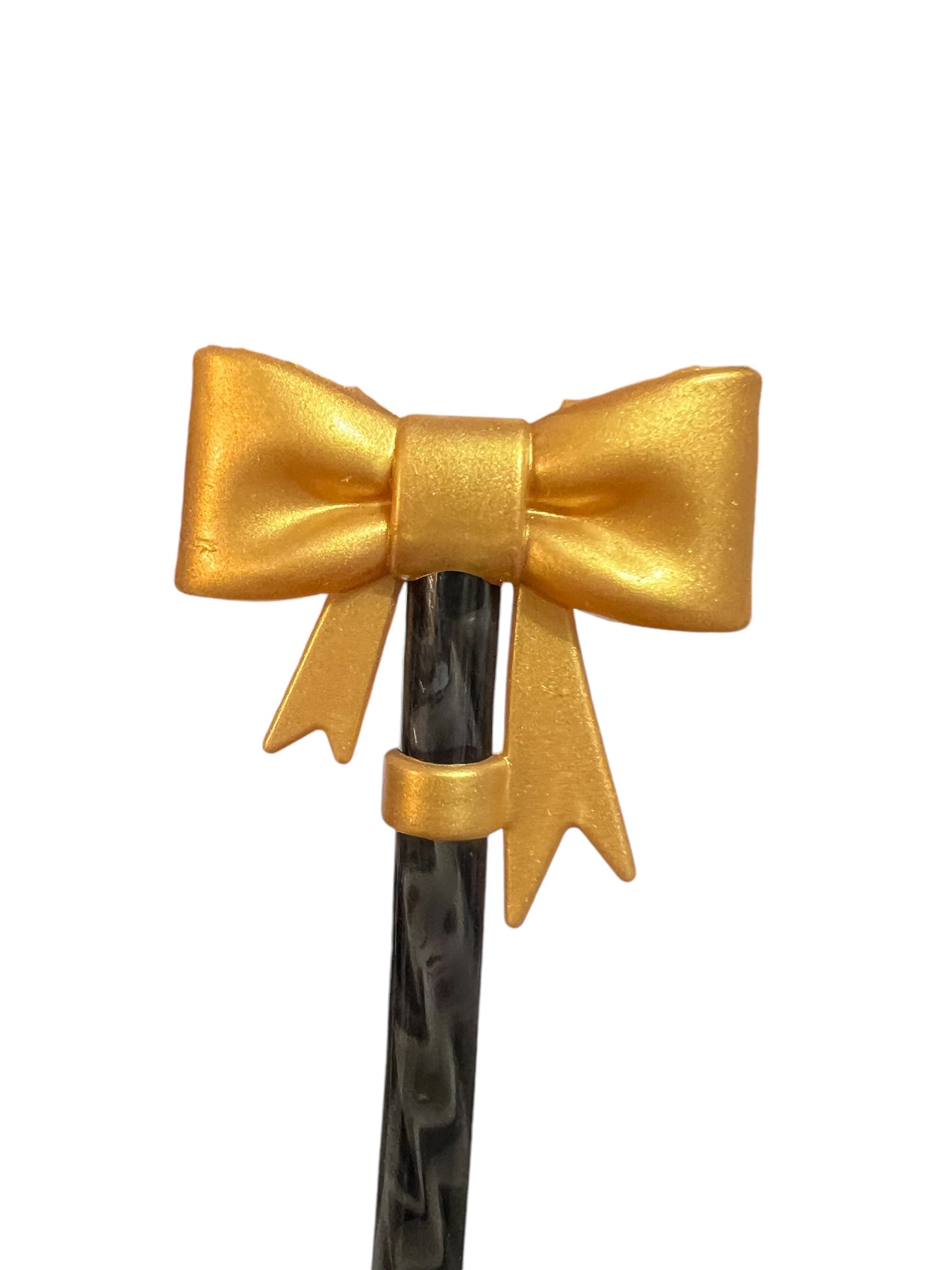 Gold Pearl Large Bow Silicone Straw Topper 10mm