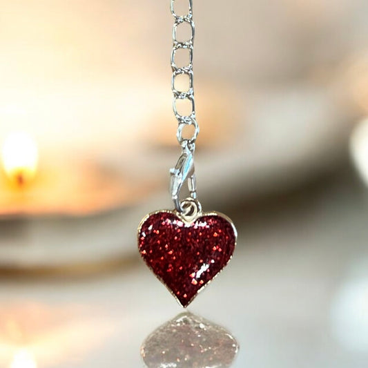 Red Glitter Heart Handle Charm