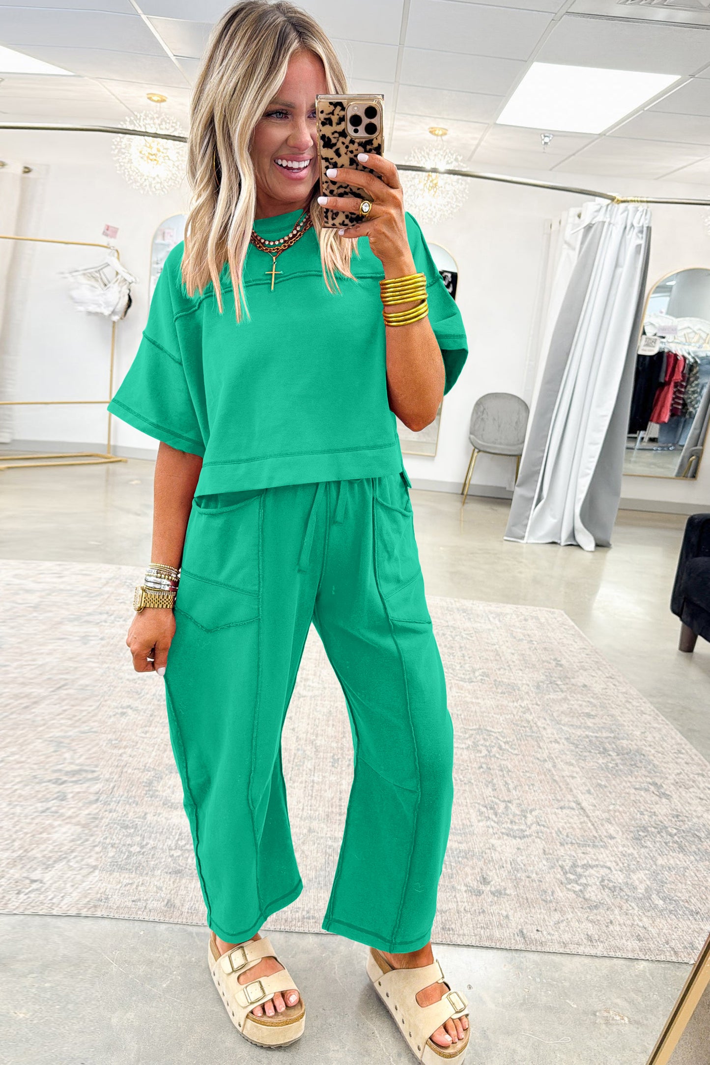 Mint Green Drop Shoulder Boxy Tee and Barrel Pants Set