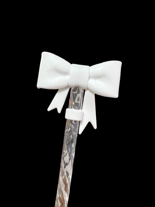 White Large Bow Silicone Straw Topper 10mm