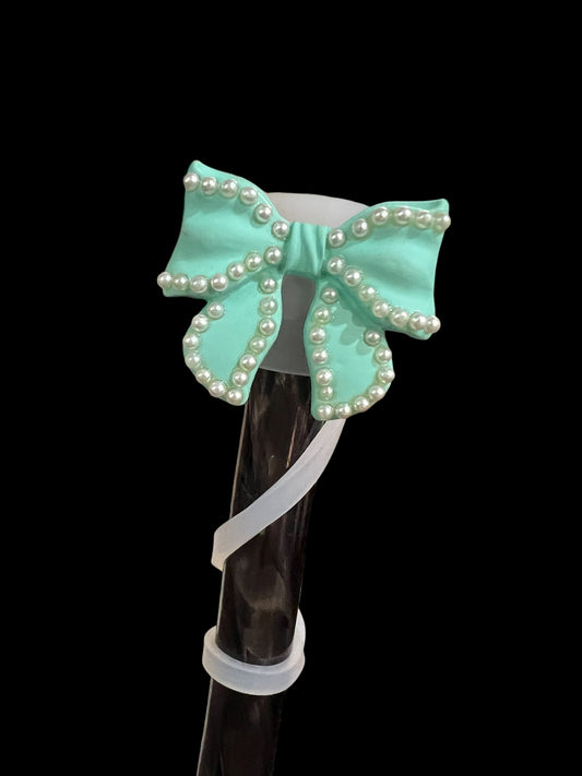 Tiffany Pearl Bow Silicone Straw Topper 10mm