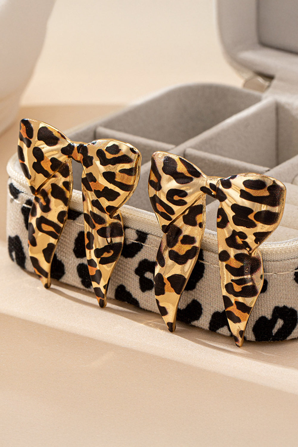 Gold Leopard Print Bowknot Shape Earrings- Ships Approx. 11/5