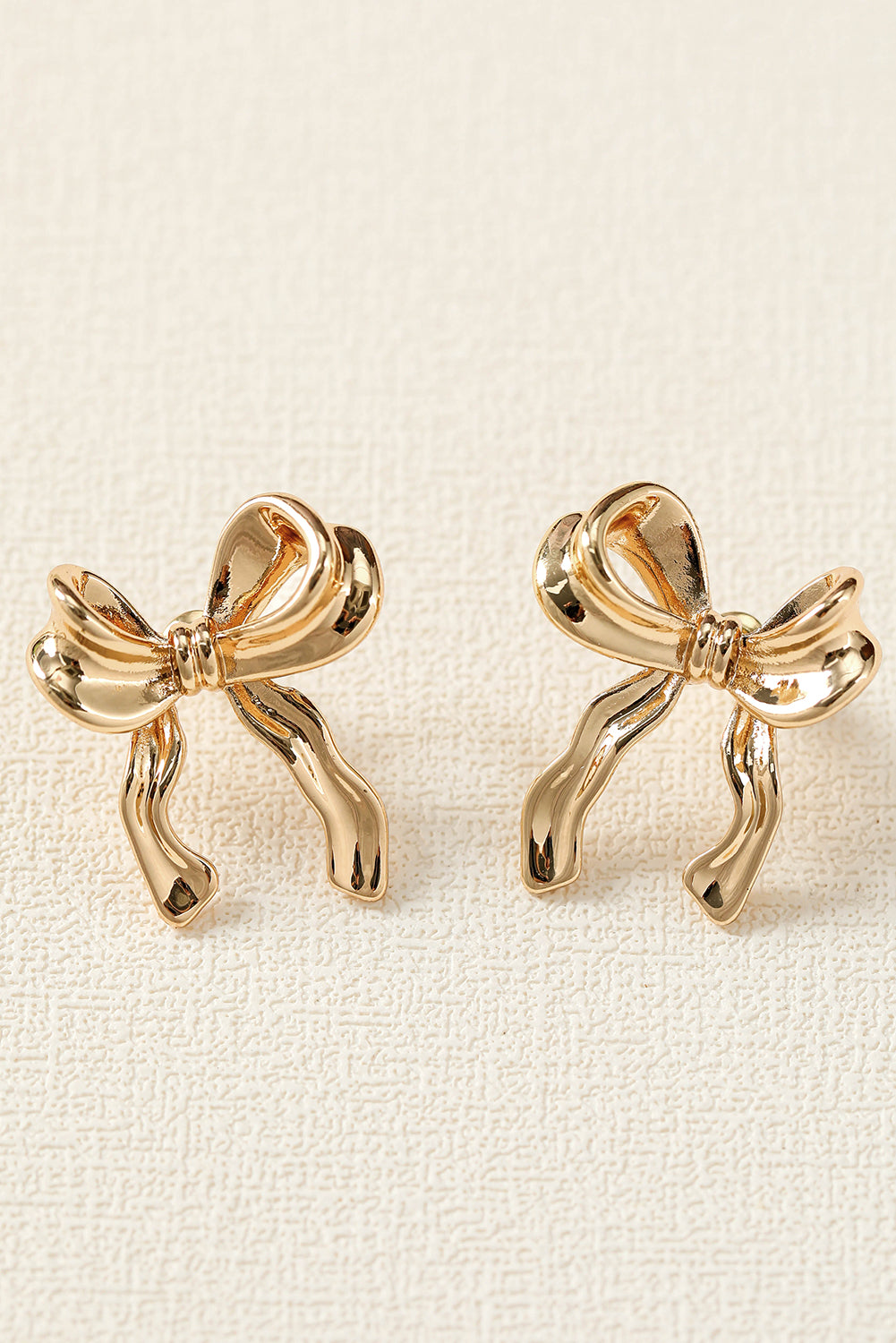 Gold Elegant Ribbon Bow Shape Stud Earrings- Ships Approx. 11/15