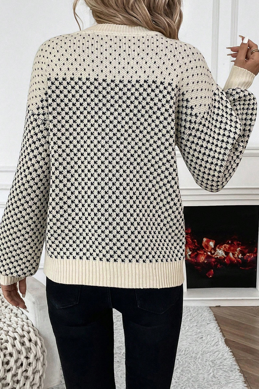 Black Colorblock Bishop Sleeve Knit Sweater