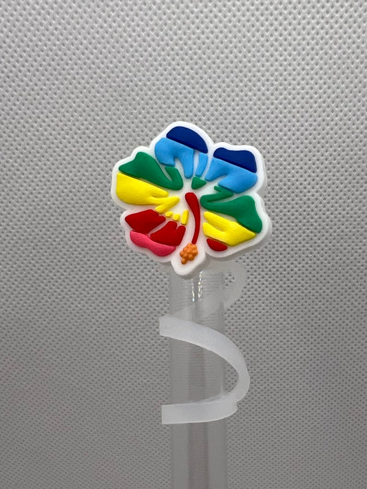 Rainbow Hibiscus Silicone Straw Topper 10mm