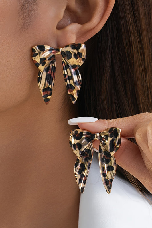 Gold Leopard Print Bowknot Shape Earrings- Ships Approx. 11/5