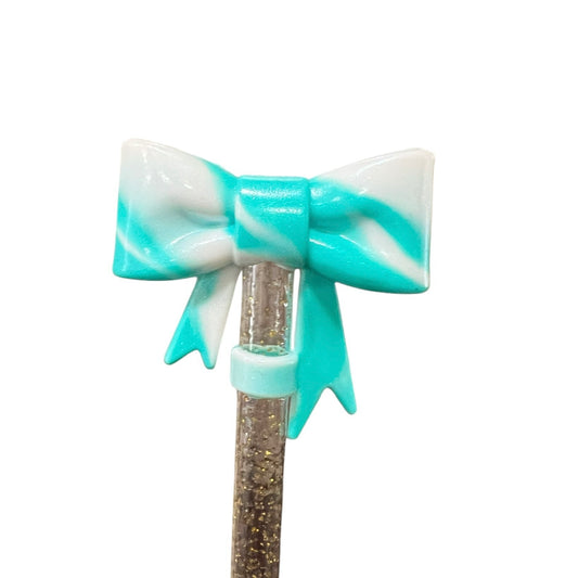 Tiffany Swirl Shimmer Large Bow - Silicone Straw Topper 10mm