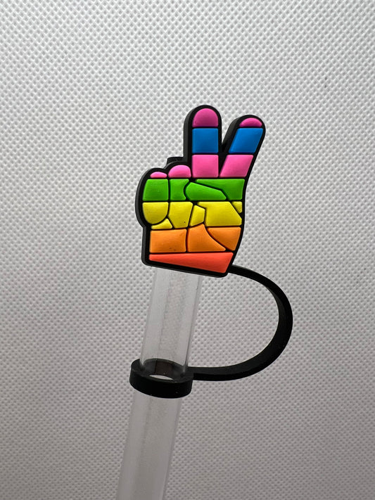 Rainbow Peace Fingers Silicone Straw Topper 10mm