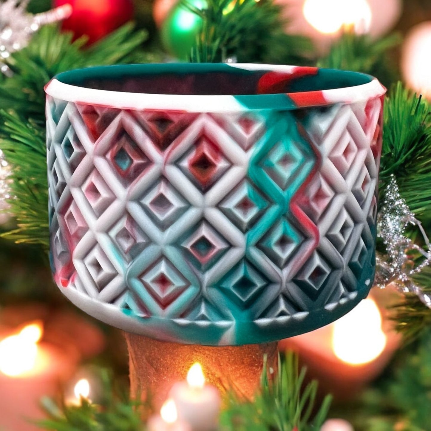 Christmas Swirl DIAMONDS Silicone Tumbler Boot