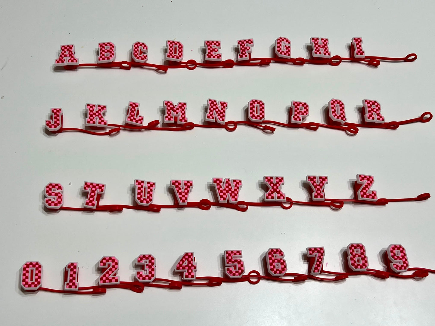 Pink Red Check Letters & Numbers Straw Topper 10mm