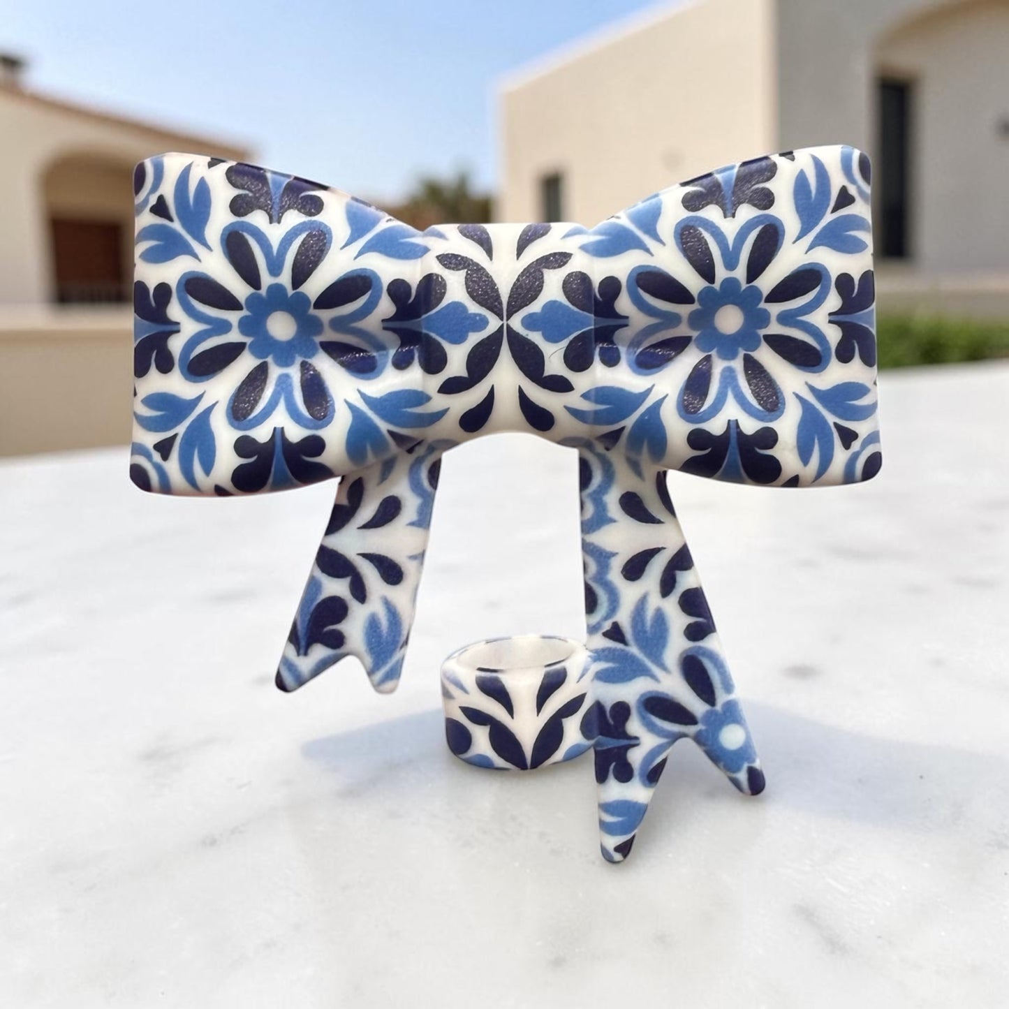 Mediterranean Mosaic Large Bow - Silicone Straw Topper 10mm