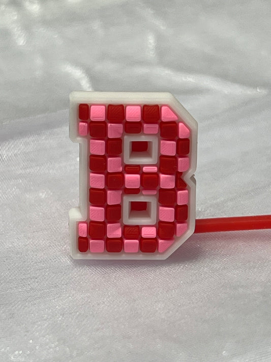 Pink Red Check Letters & Numbers Straw Topper 10mm