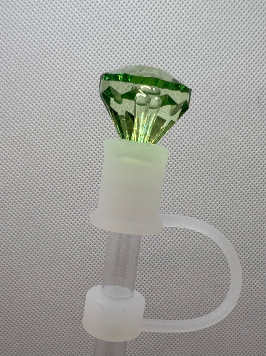 Green Diamond TRANSPARENT Base Silicone Straw Topper 10mm