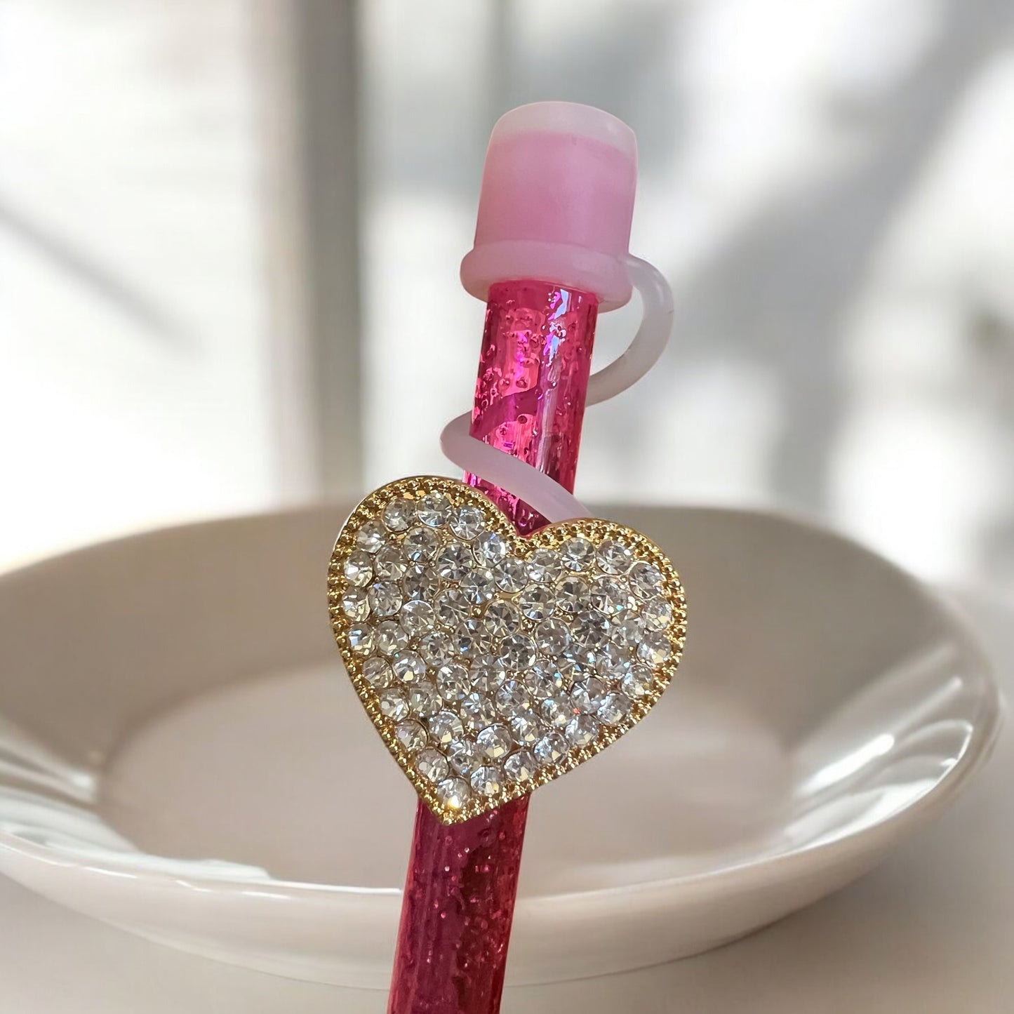 Clear Gold Bling Heart - Silicone Straw Topper 10mm (Copy)