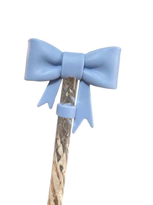 Blue Large Bow Silicone Straw Topper 10mm