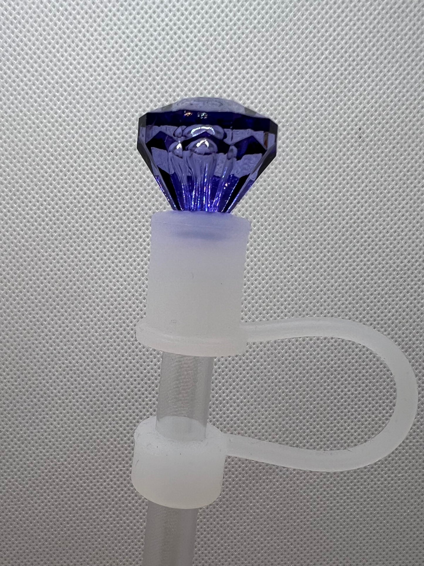 Purple Diamond TRANSPARENT Base Silicone Straw Topper 10mm