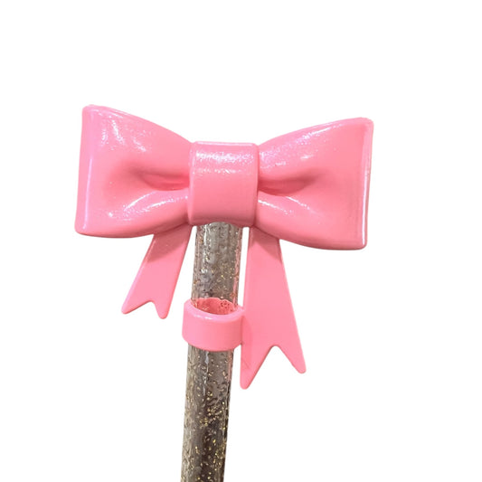 Bubblegum Shimmer Large Bow - Silicone Straw Topper 10mm