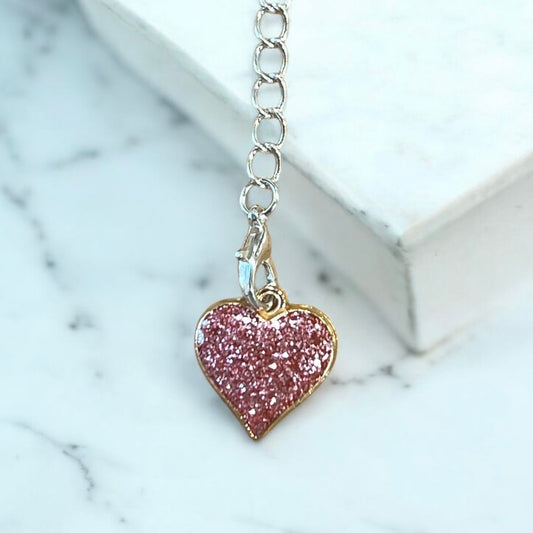 Pink Glitter Heart Handle Charm