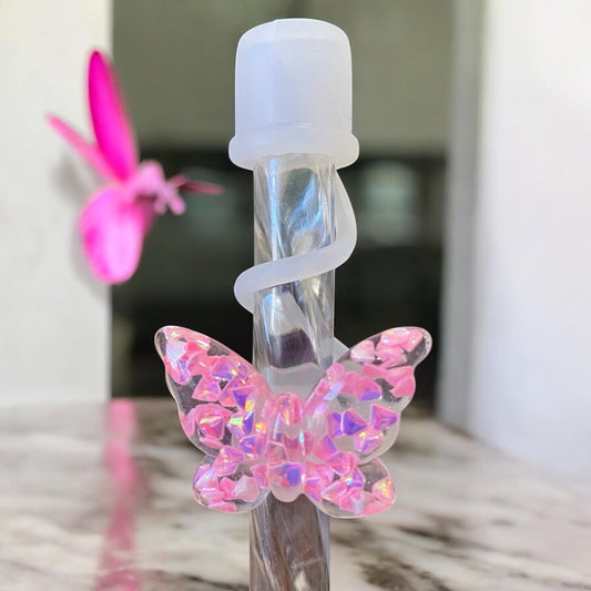 Pink Butterfly Silicone Straw Topper 10mm