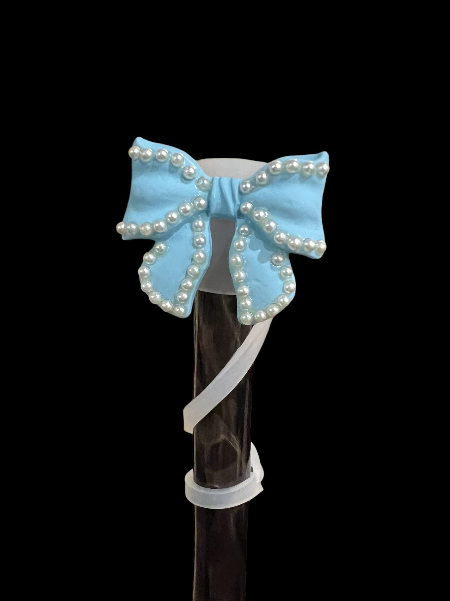 Blue Pearl Bow Silicone Straw Topper 10mm