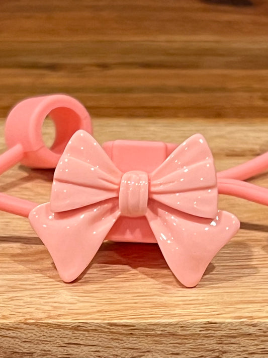 Peachy Pink Bow Silicone Straw Topper 10mm