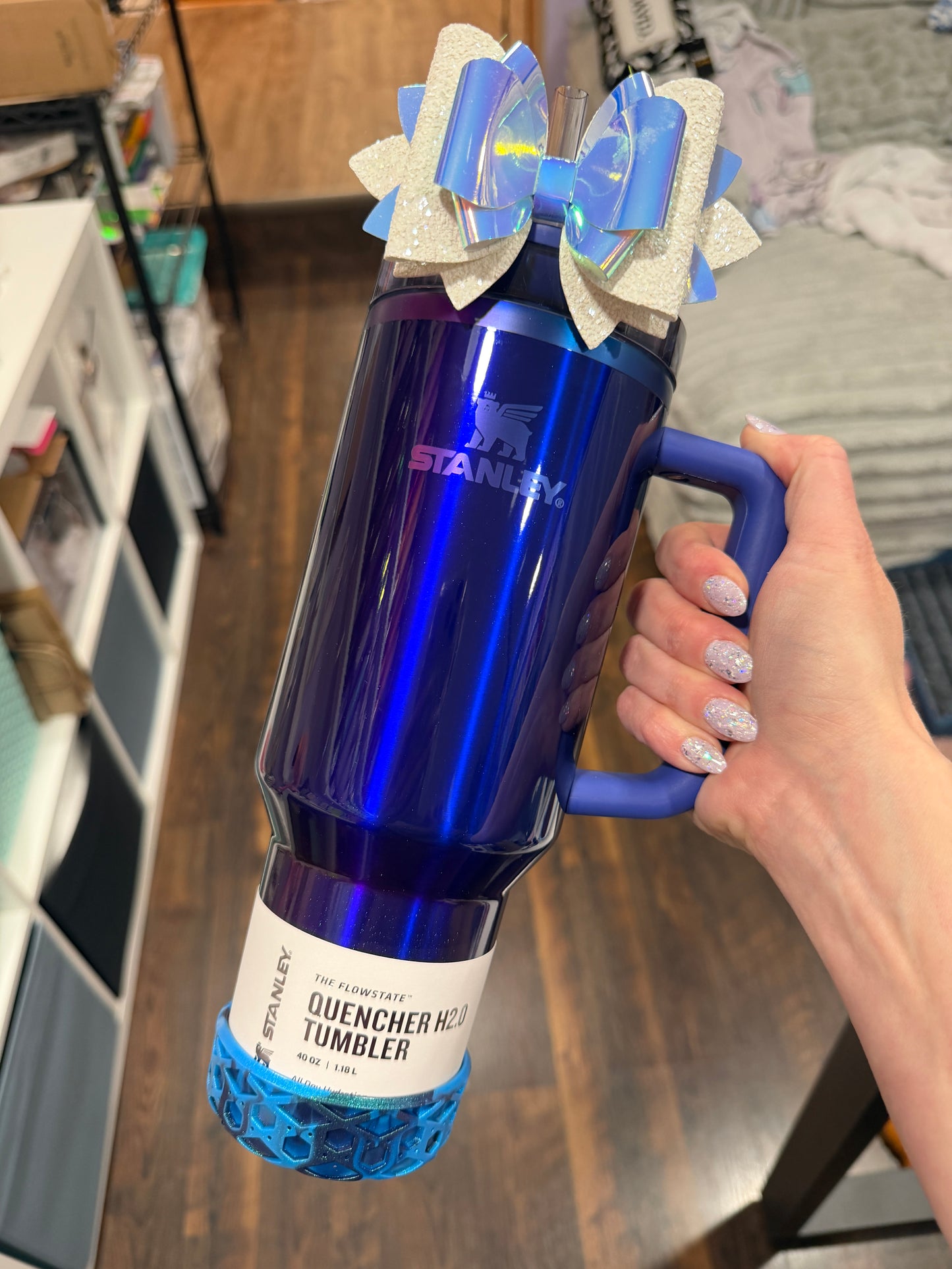 The Blues Swirl SHIMMER Shorty Waffle 3" - Silicone Tumbler Boot