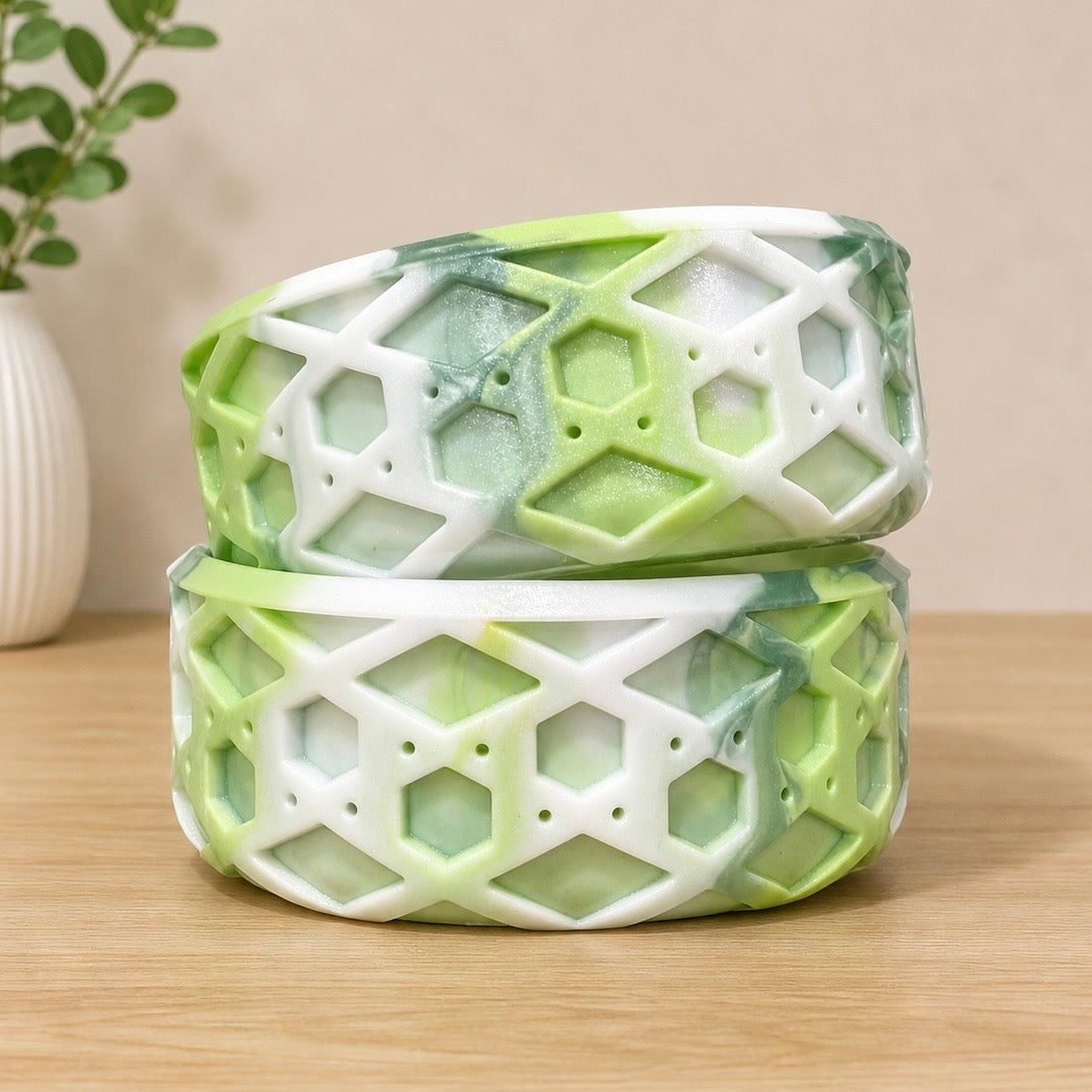 Green White Swirl SHIIMMER Shorty Waffle 3" - Silicone Tumbler Boot