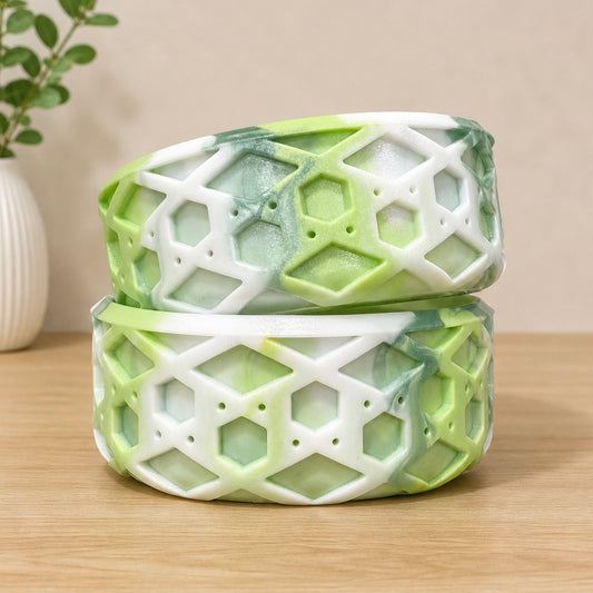 Green White Swirl SHIIMMER Shorty Waffle 3" - Silicone Tumbler Boot