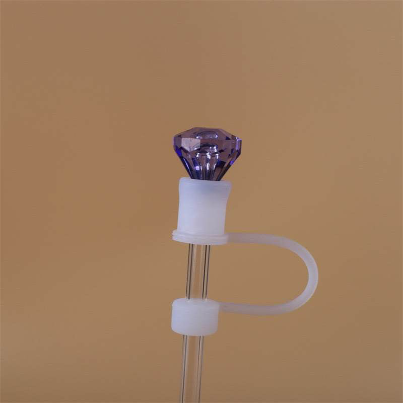 Purple Diamond TRANSPARENT Base Silicone Straw Topper 10mm