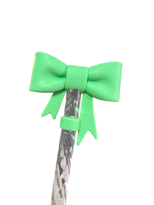 Mint Green Large Bow Silicone Straw Topper 10mm