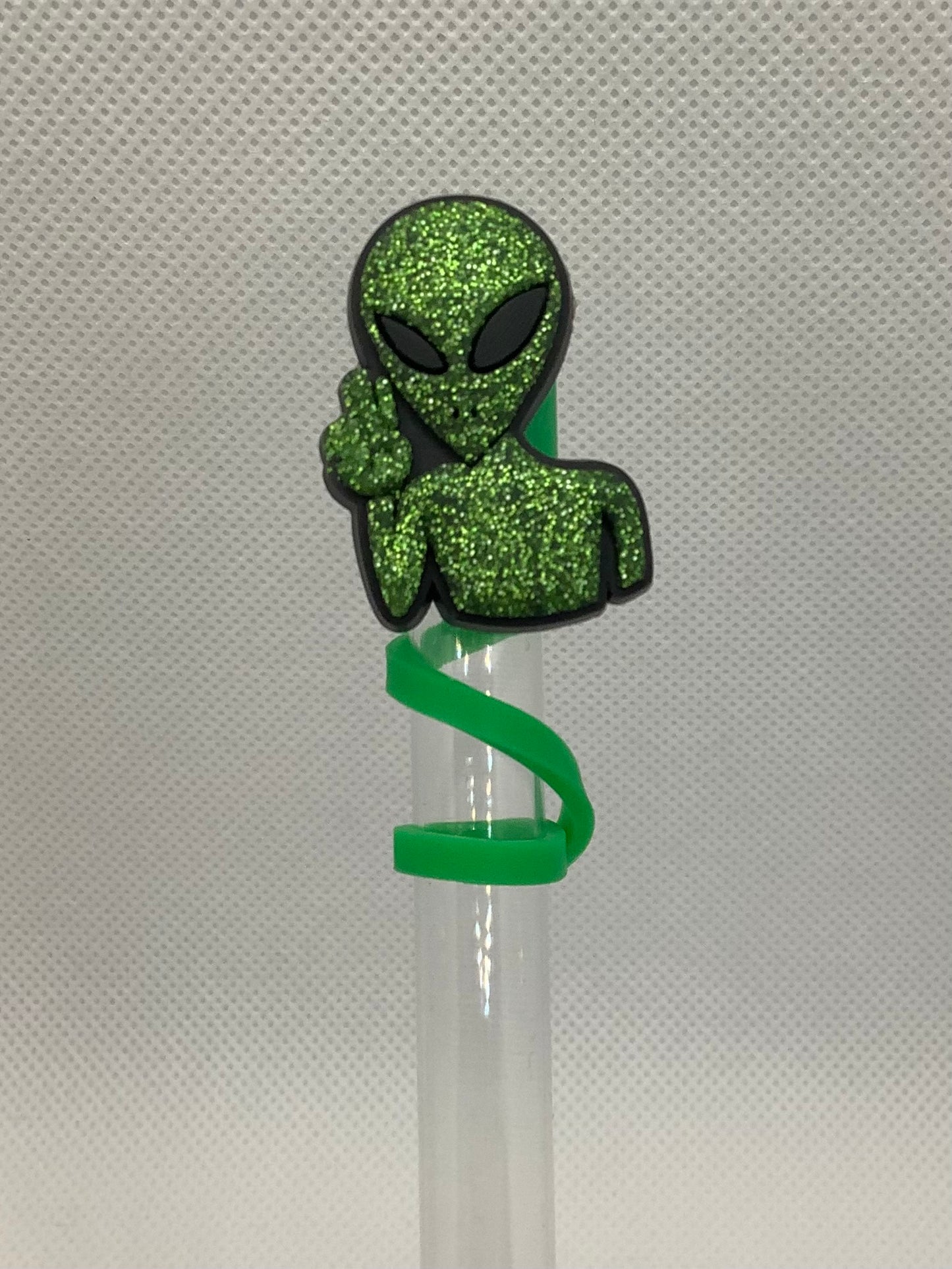 Glitter Alien Silicone Straw Topper 10mm