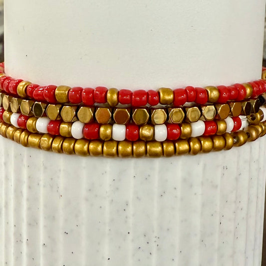 Red White Gold - Tumbler Bracelet Stacks