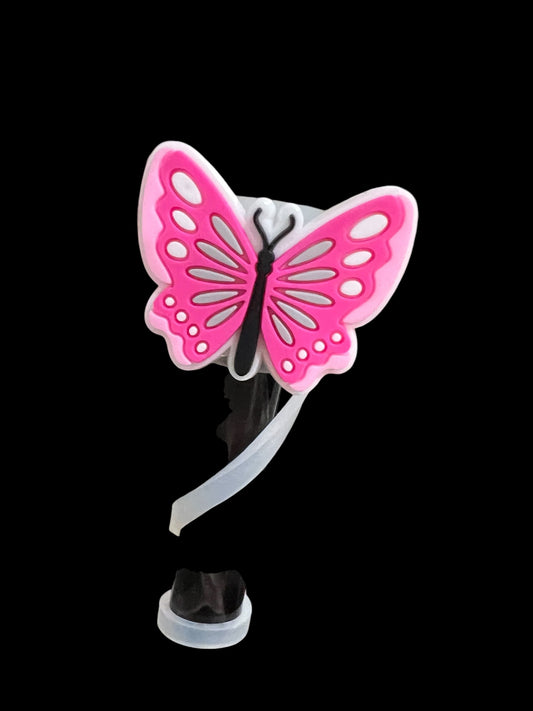 Bright Pink Butterfly Silicone Straw Topper 10mm