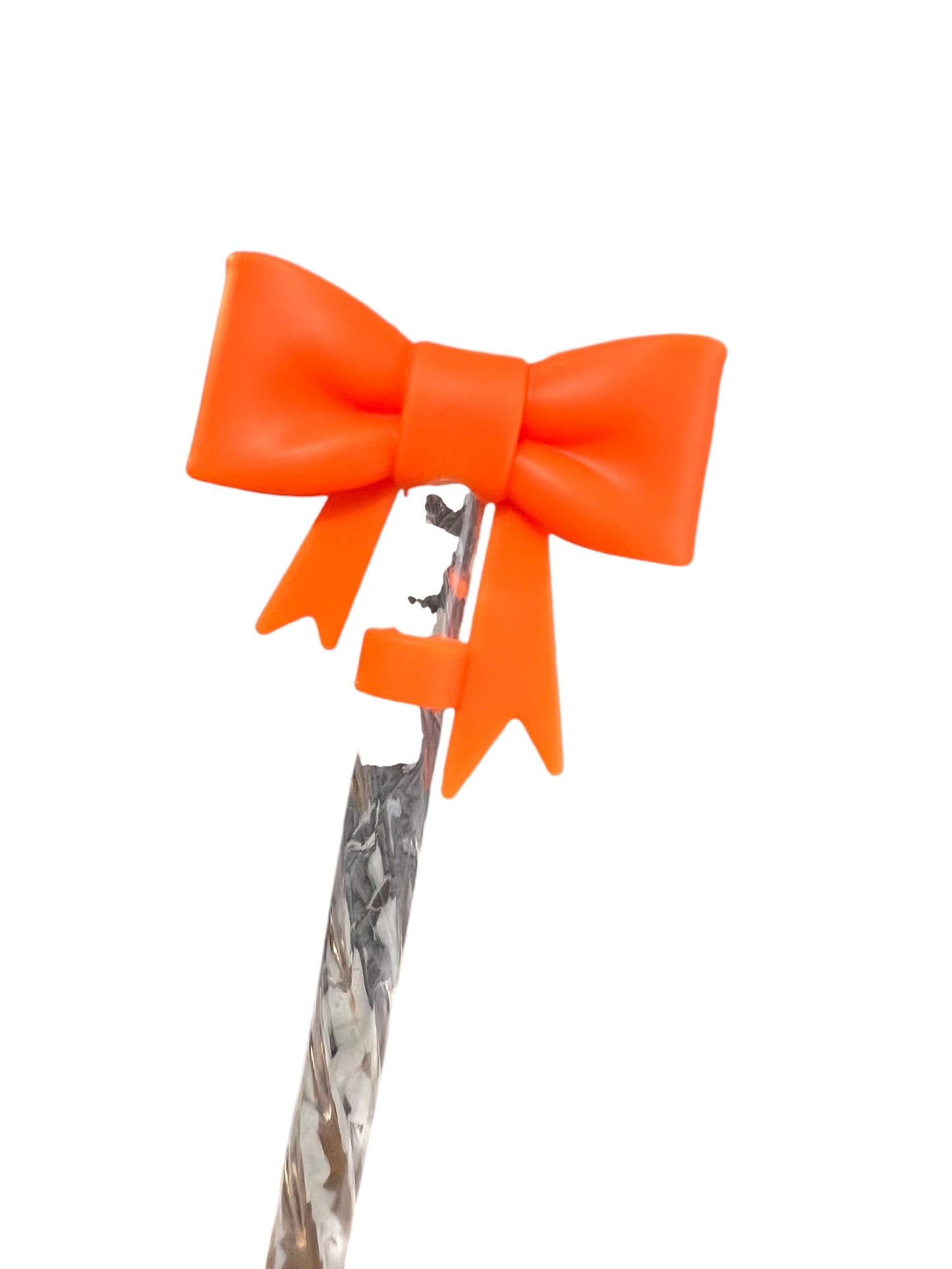 Orange Large Bow Silicone Straw Topper 10mm