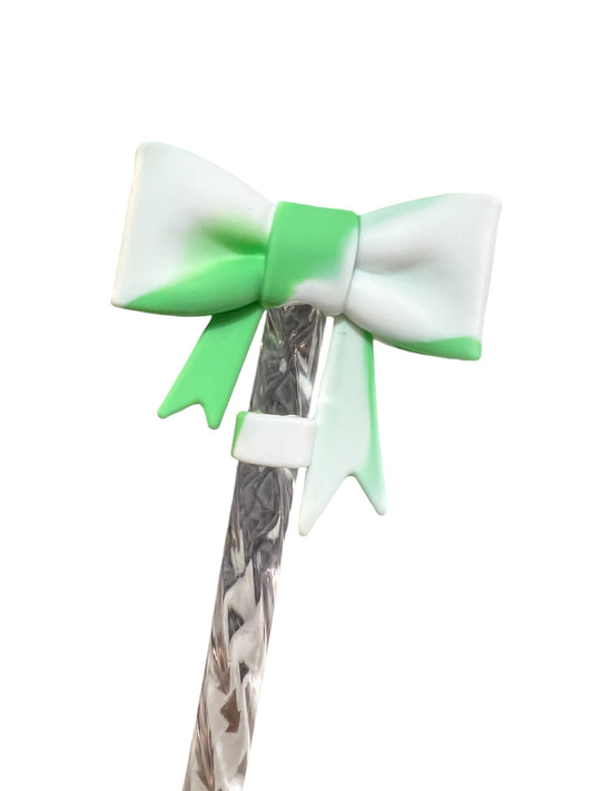 Mint Green White Large Bow Silicone Straw Topper 10mm