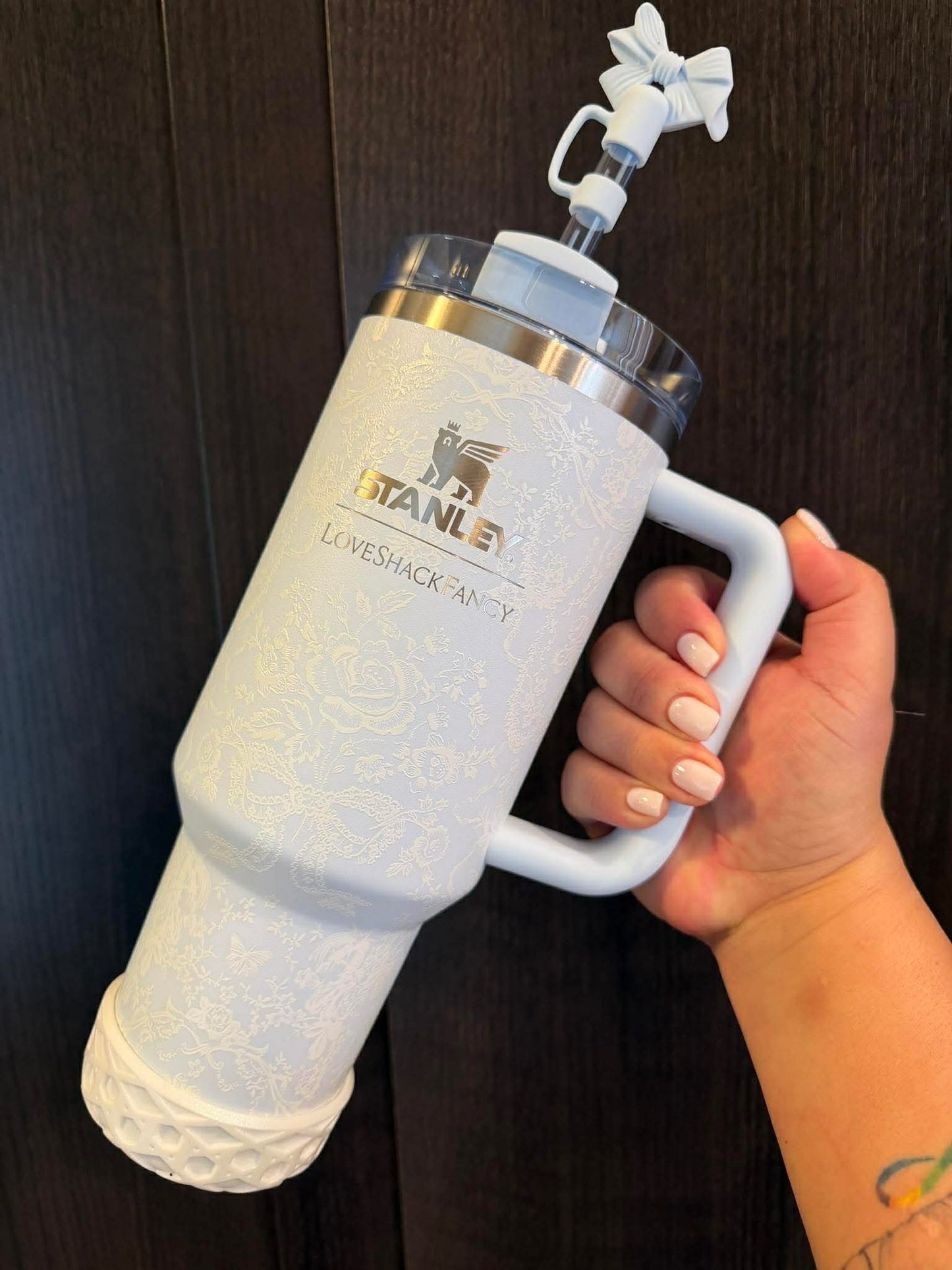 White SHIMMER Shorty Waffle 3" - Silicone Tumbler Boot