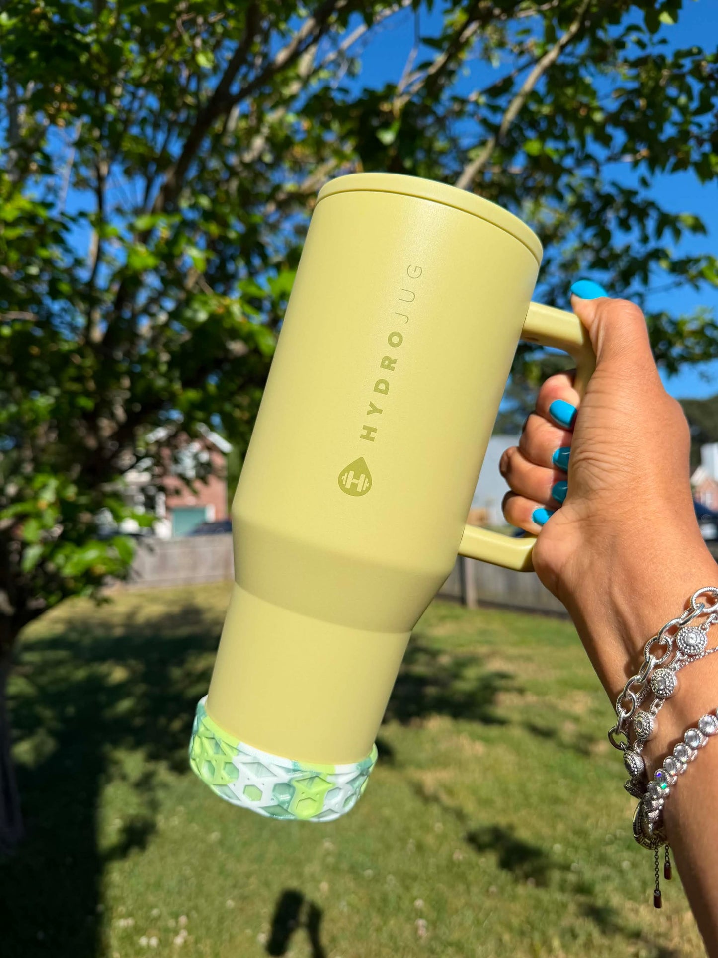 Green White Swirl Shorty Waffle 3" - Silicone Tumbler Boot