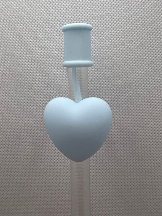 Blue Puffy Heart Silicone Straw Topper 10mm